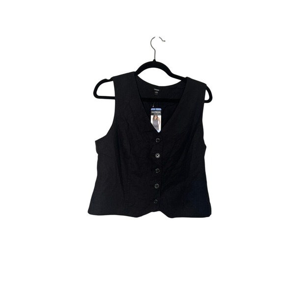 Express Linen Vest Black Womens Size L Sleeveless Button Front Career Casual - Picture 1 of 6